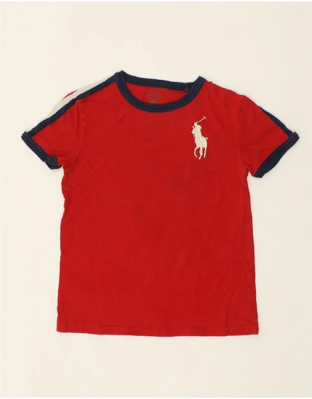 Men's Shirts with Adjustable HemlinesRALPH LAUREN Boys T-Shirt Top 10-11 Years Medium Red Colourblock Cotton