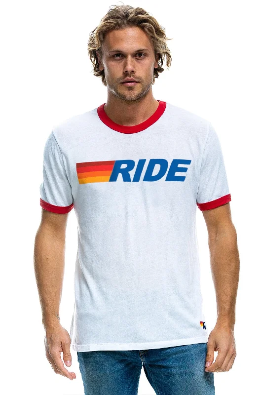Men's Shirts with Graphic PrintsRIDE LOGO RINGER TEE - WHITE // RED
