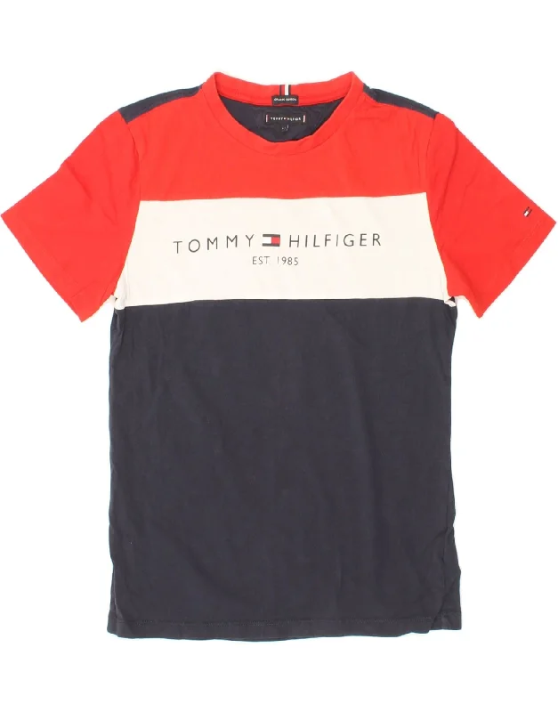 Men's Shirts with Lace-Up HemlinesTOMMY HILFIGER Boys Graphic T-Shirt Top 13-14 Years Navy Blue Colourblock