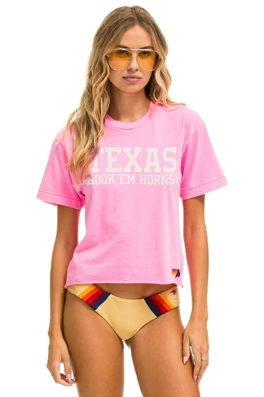 Men's Shirts with Velcro ClosuresUNIVERSITY OF TEXAS BOLT HOOKEM BOYFRIEND TEE - NEON PINK Men's Shirts with Velcro ClosuresUNIVERSITY OF TEXAS BOLT HOOKEM BOYFRIEND TEE - NEON PINK