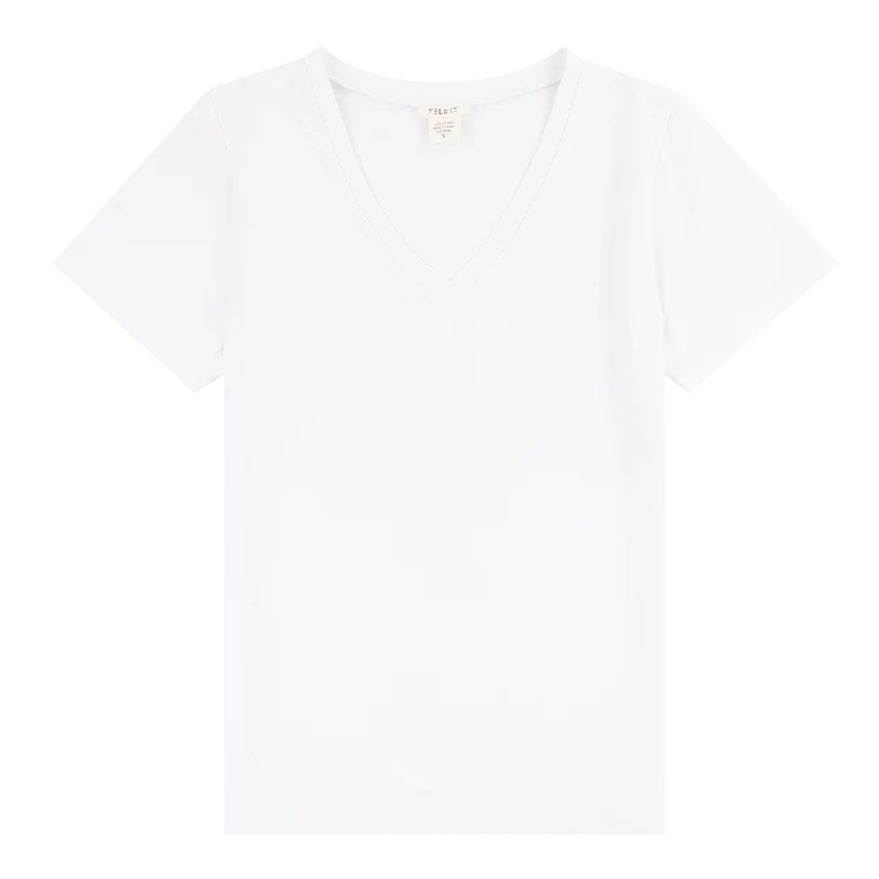 Men's Shirts with Raw-Edge HemlinesWhite V-Neck Cotton T-Shirt